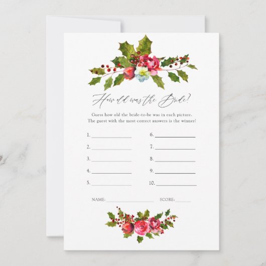 フローラホリークリスマスブライダルシャワーゲーム 招待状 (正面)