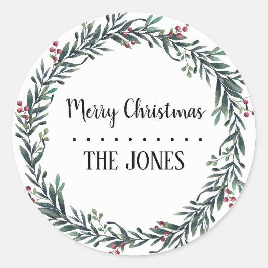 フローラホリーリース |クリスマスパーソナライズされた。 ラウンドシール (正面)