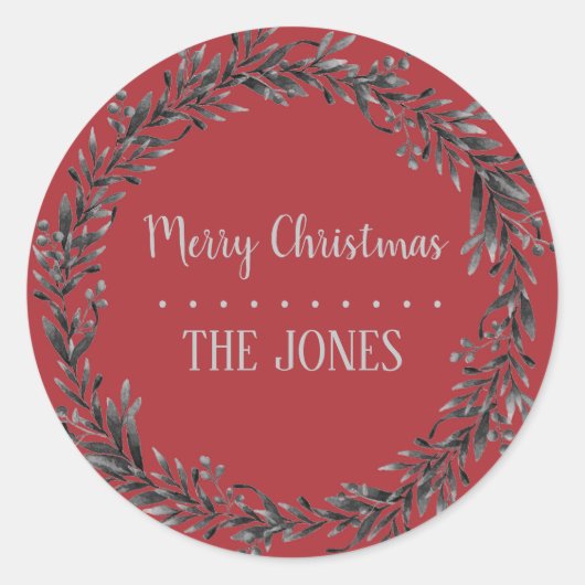 フローラホリーリース |クリスマスパーソナライズされた。 ラウンドシール (正面)