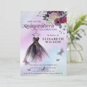 フローラホログラフィック愛らしいドレスQuinceaenera Inv 招待状 (スタンド正面)