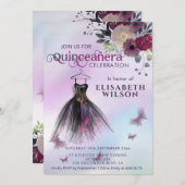 フローラホログラフィック愛らしいドレスQuinceaenera Inv 招待状 (正面/裏面)