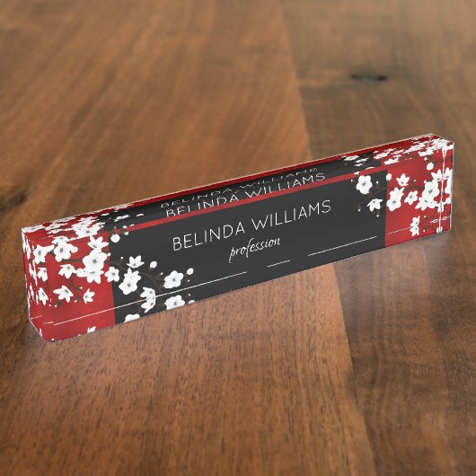 フローラホワイトさくらんぼブロッサムレッドブラックサロン デスクネームプレート (側面)