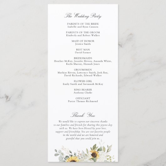 フローラホワイトアジサイひまわり結婚式 プログラム (裏面)