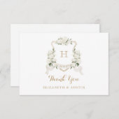 フローラホワイトアジサイ結婚クレストモノグラム サンキューカード (正面/裏面)