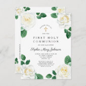 フローラホワイトウォーター色のバラガールファースト・コミュニオン インビテーションポストカード (正面/裏面)