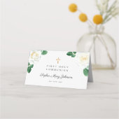 フローラホワイトウォーター色のバラガールファースト・コミュニオン プレイスカード (裏面)