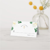 フローラホワイトウォーター色のバラガールファースト・コミュニオン プレイスカード (正面)