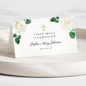 フローラホワイトウォーター色のバラガールファースト・コミュニオン プレイスカード