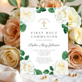 フローラホワイトウォーター色のバラガールファースト・コミュニオン 招待状