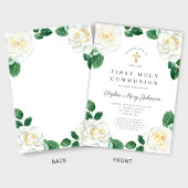 フローラホワイトウォーター色のバラガールファースト・コミュニオン 招待状