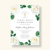 フローラホワイトウォーター色のバラガールファースト・コミュニオン 招待状