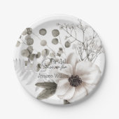 フローラホワイトウォーター色ブライダルシャワー ペーパープレート (正面)