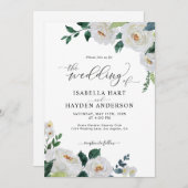 フローラホワイトエレガントエメラルドウォーター結婚カラー 招待状 (正面/裏面)