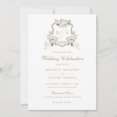 フローラホワイトグリーナリーモノグラム結婚クレスト 招待状 (正面)