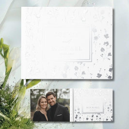 フローラホワイトシルバーゲストブックエレガントテンプレート ゲストブック