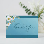 フローラホワイトデイジーティール(緑がかった色)エレガントウェディング サンキューカード (スタンド正面)
