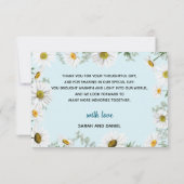 フローラホワイトデイジーティール(緑がかった色)エレガントウェディング サンキューカード (裏面)