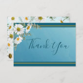 フローラホワイトデイジーティール(緑がかった色)エレガントウェディング サンキューカード (正面/裏面)