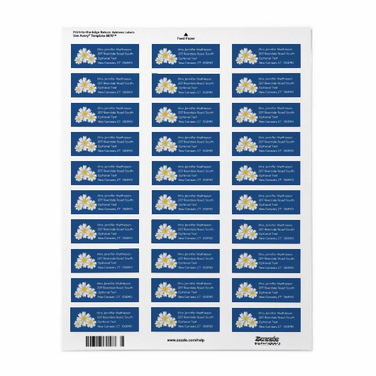 フローラホワイトデイジーフラワーブルー差出人住所 ラベル (フルシート)