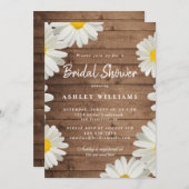 フローラホワイトデイジー素朴ウッドブライダルシャワー 招待状 (正面/裏面)