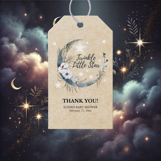 フローラホワイトトゥインクルリトルスターベビーシャワー ギフトタグ