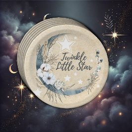 フローラホワイトトゥインクルリトルスターベビーシャワー ペーパープレート