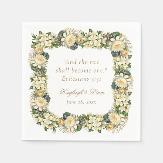 フローラホワイトバイブル聖句クリスチャン結婚ズ スタンダードカクテルナプキン (正面)