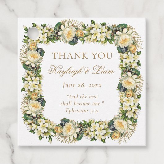 フローラホワイトバイブル聖句クリスチャン結婚式の引き出物 フェイバータグ (正面)