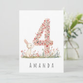 フローラホワイトバニー4thバースデーカード 招待状 (スタンド正面)