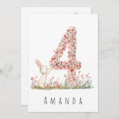 フローラホワイトバニー4thバースデーカード 招待状 (正面/裏面)