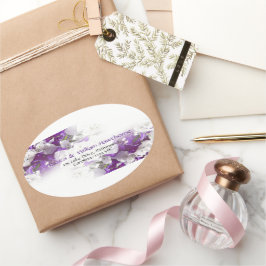 フローラホワイトパープル楕円ステッカー 楕円形シール