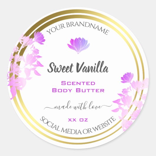 フローラホワイトパープル金ゴールド製品の包装ラベル ラウンドシール (正面)