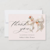 フローラホワイトボウエレガントベイビーシャワーありがとう サンキューカード (正面)