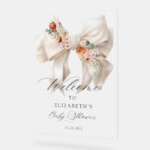 フローラホワイトボウベビーイン開花ベビーシャワー歓迎 アクリルサイン (傾斜)