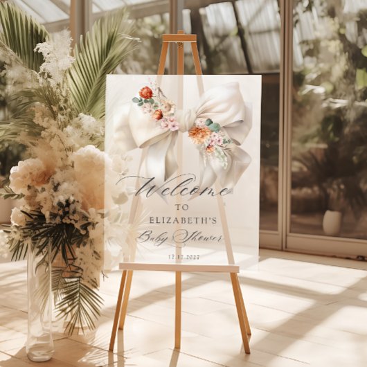 フローラホワイトボウベビーイン開花ベビーシャワー歓迎 アクリルサイン