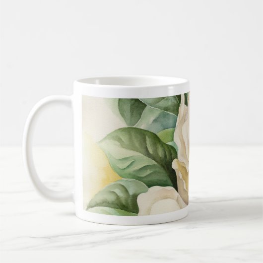 フローラホワイトマグノリア花水色名 コーヒーマグカップ (左)