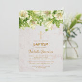 フローラホワイトリリーマーブルー金ゴールドクロスバプテスマ 招待状 (スタンド正面)