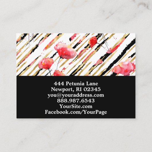 *~*フローラホワイトレッドポピーブラックグリッターフォイルシック 名刺 (裏面)