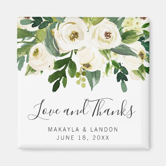 フローラホワイトローズグリーンリー結婚式の引き出物 マグネット (正面)