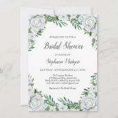 フローラホワイトローゼズグリーナリーリーフブライダルシャワー 招待状 (正面)