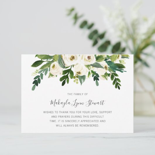 フローラホワイトローゼズグリーナリー葬儀悔やみや弔慰 サンキューカード (スタンド正面)