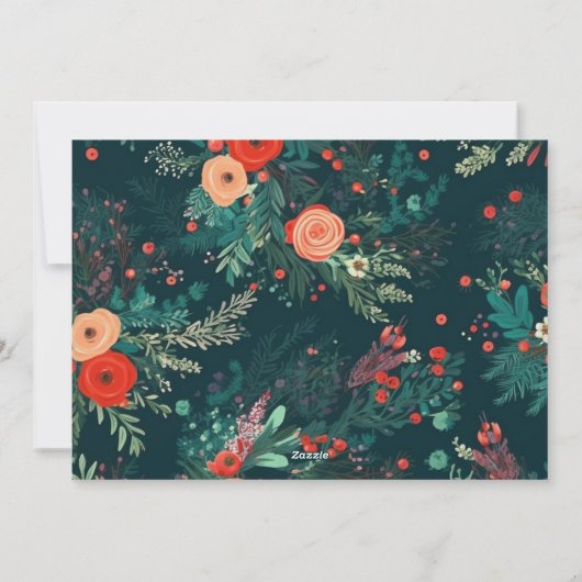 フローラホワイト金ゴールドホリデーボーフォトクリスマス シーズンカード (裏面)