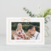 フローラホワイト金ゴールドボウフレーム写真クリスマス シーズンカード (スタンド正面)