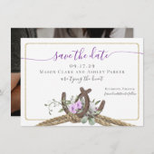 フローラホースシューズロープ写真で日付を保存 招待状 (正面/裏面)