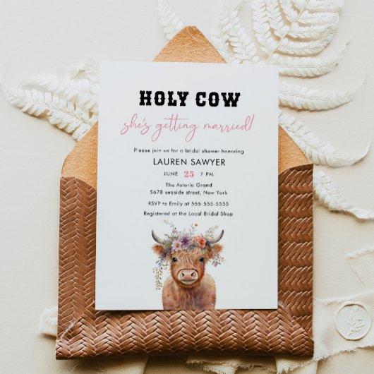 フローラホーリーカウウェスタン女性のカーボーイブライダルシャワー 招待状