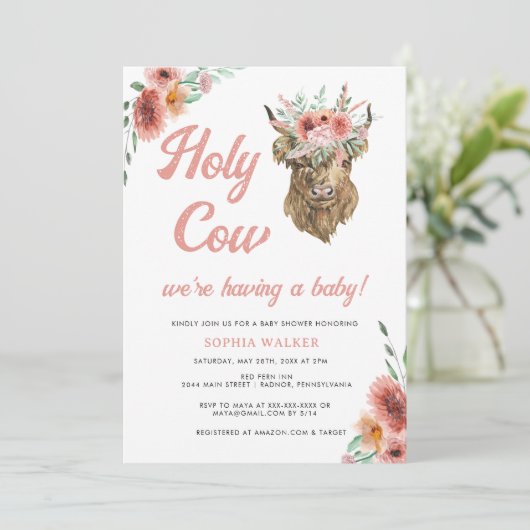 フローラホーリーカウウエスタンベビーガールシャワー 招待状 (スタンド正面)