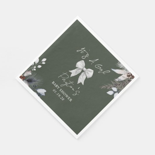 フローラボウウィンターガールグリーンベビーシャワーウェルカム スタンダードランチョンナプキン (角)