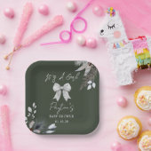 フローラボウウィンターガールグリーンベビーシャワーウェルカム ペーパープレート (パーティー)