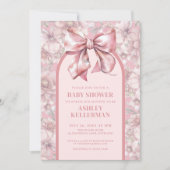 フローラボウピンクガールベビーシャワー招待状 招待状 (正面)