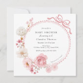 フローラボウピンク赤ちゃんシャワー 招待状 (正面)